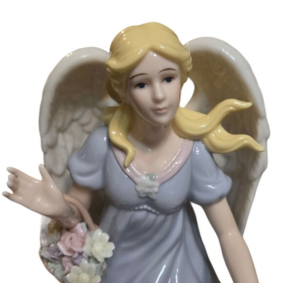 Large Porcelain Angel Figurine Floral Flower Basket Heavy 13 Inch Collectible - Picture 10 of 16